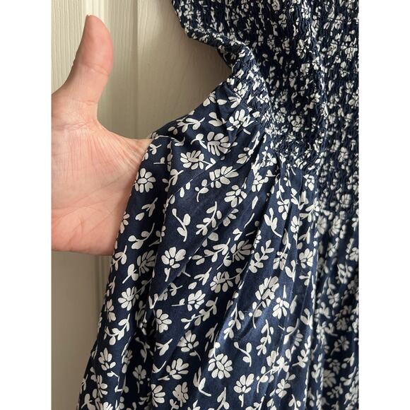 J. CREW 2024 Navy Floral Smocked Bodice Sleeveless Midi Dress - Picture 6 of 16